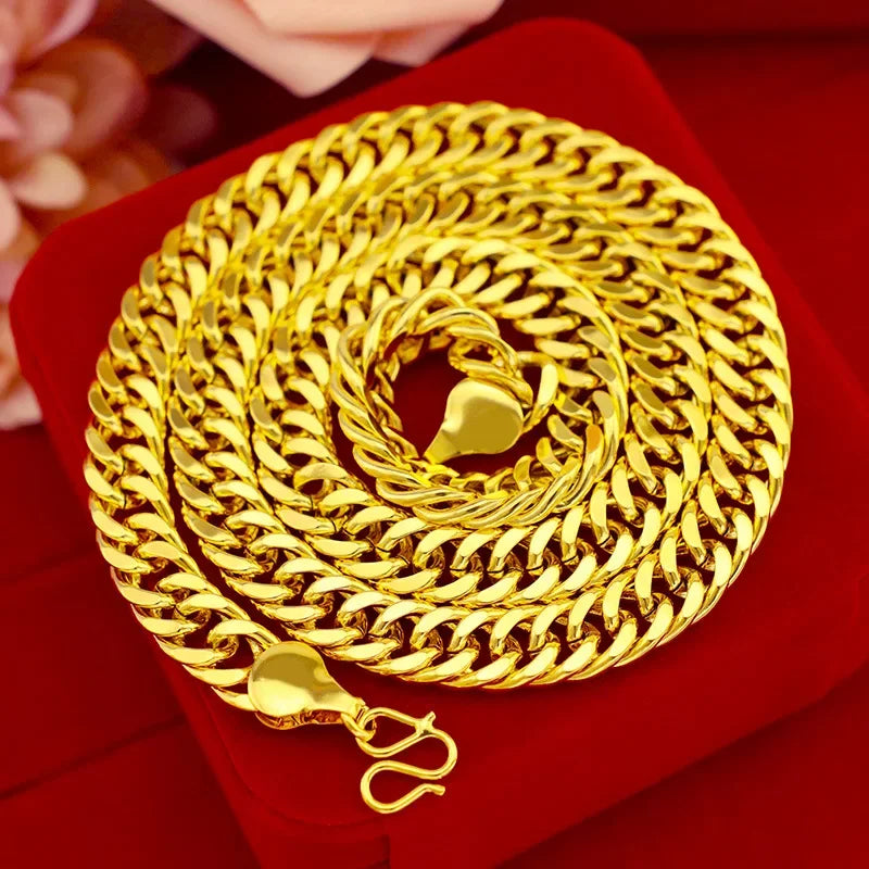 collier plat en or véritable 24 carats pour homme et femme, collier de luxe simple et généreux
