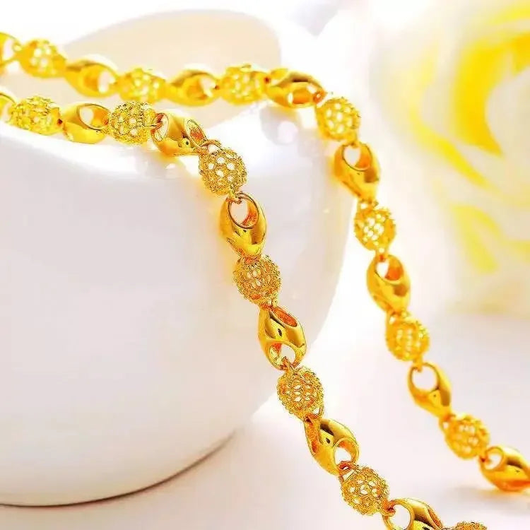 Collier de perles creuses en or 18 carats pour femme, cadeau de bijoux exquis,
