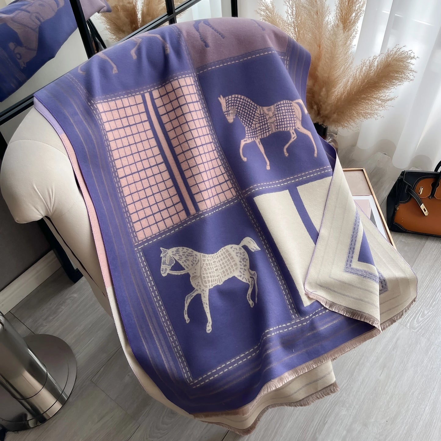 AF-Écharpe en cachemire,  de luxe, pour femme, imprimé cheval, chaude couverture pashmina, poncho, fo