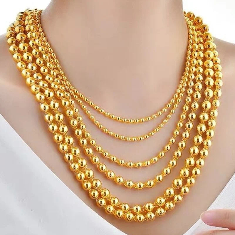 Collier en or véritable, AU999, chaîne de boules, bijou dominateur 24K pour homme et femme,