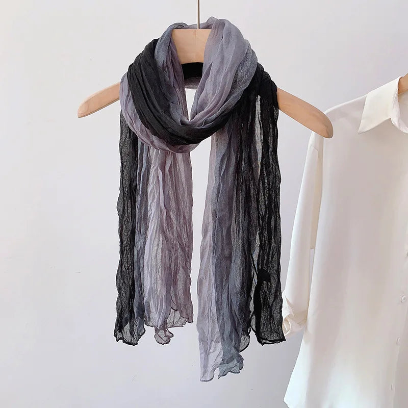 Écharpe en Coton et Lin Dégradé pour Femme, Châle, Version Coréenne,