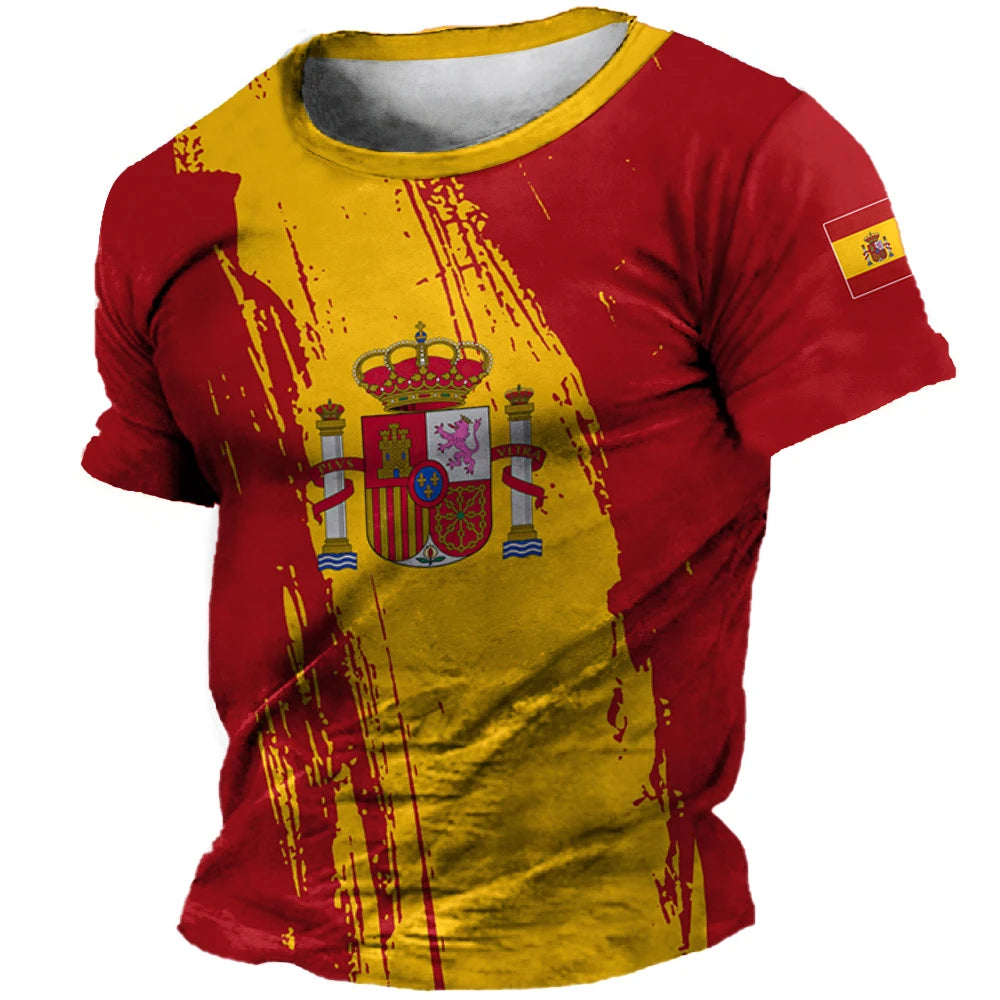 T-Shirt homme et femme, été, à manches courtes,  impression 3D drapeau espagne
