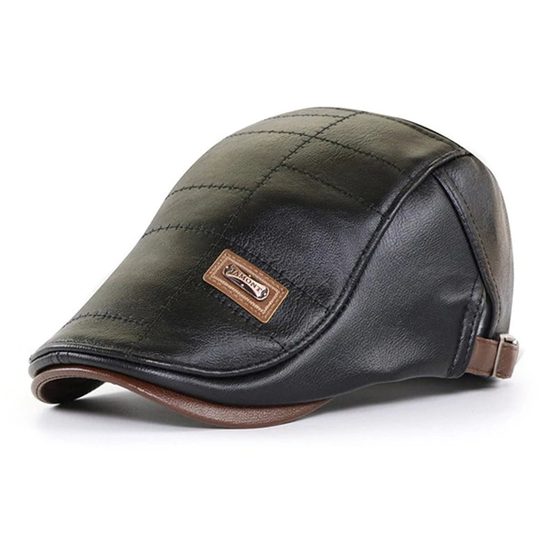 béret homme en cuir véritable, casquette plate, mâle,  réglable,  de haute qualité