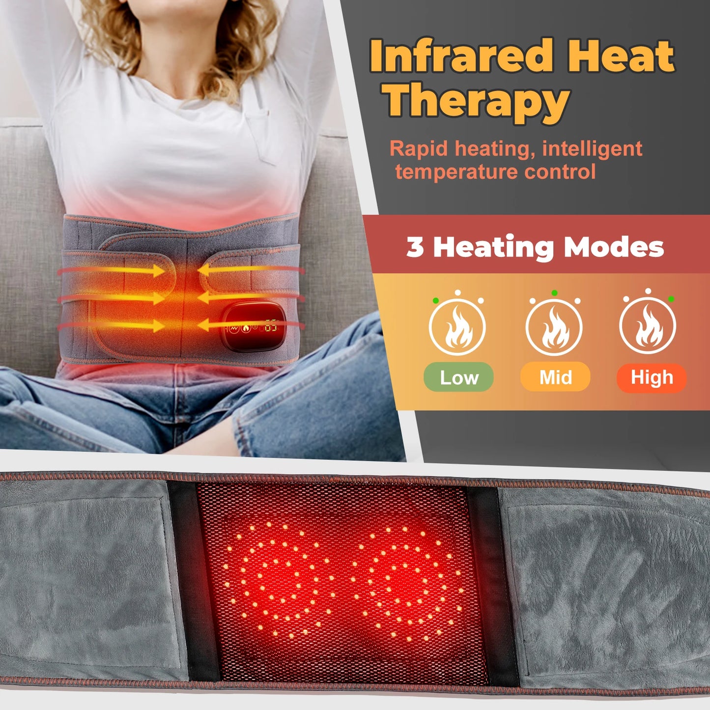 Ceinture de massage chauffante à la lumière rouge, compresse chaude sans fil, vibration du do