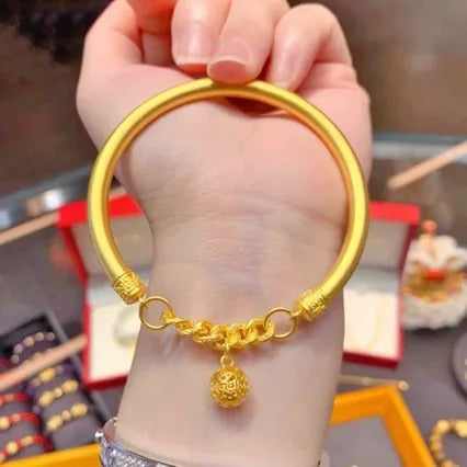 bracelet en or, rétro, bracelet femme, cloche, 24K pur or, solide bracelet;