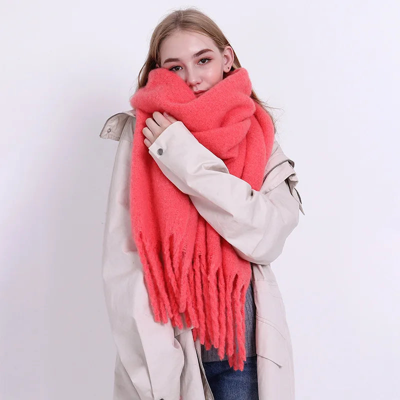a-écharpe d'hiver, chaud, couleur unie, couverture longue -a