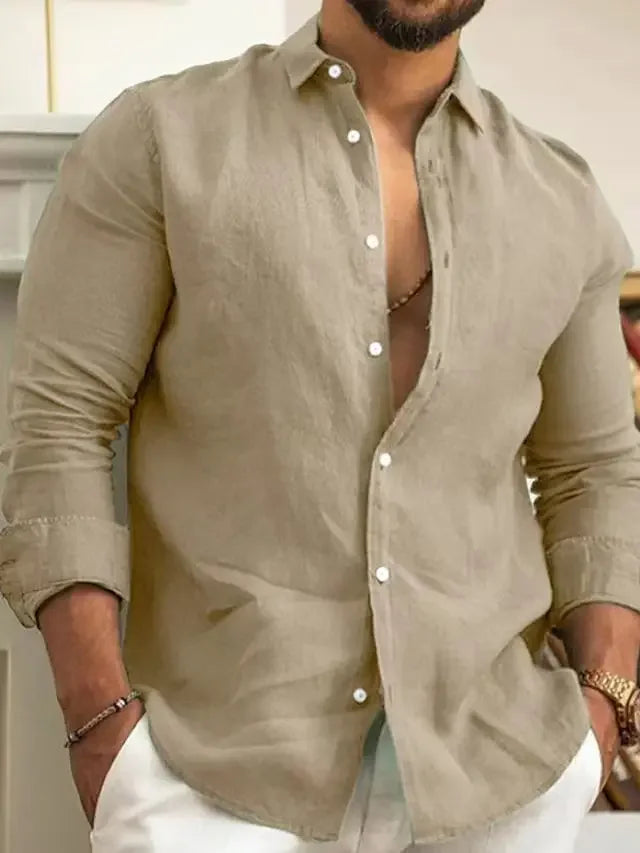 Chemise à manches longues en coton et lin pour homme