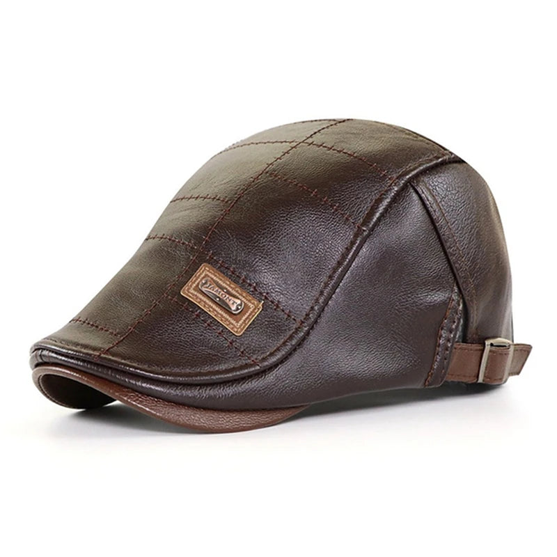 béret homme en cuir véritable, casquette plate, mâle,  réglable,  de haute qualité