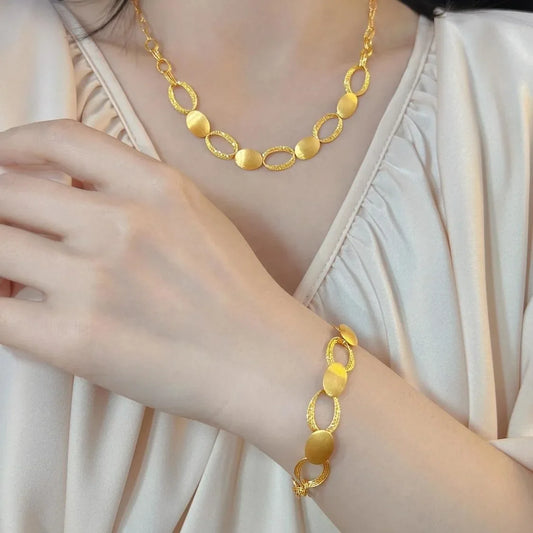 or véritable 24 carats, artisanat brossé, collier narimbriqué, bracelet en or,