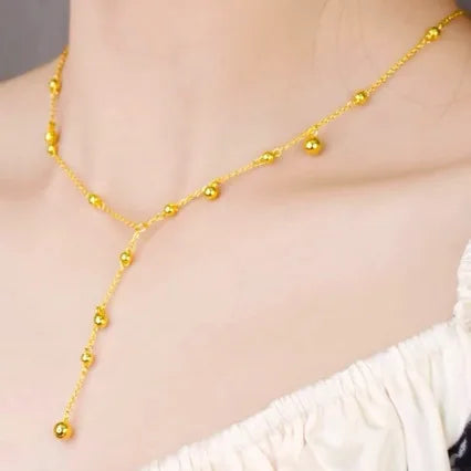 Collier en or véritable 24 carats avec pompon, chaîne de clavicule pour petite amie, tempérament et haut de gamm