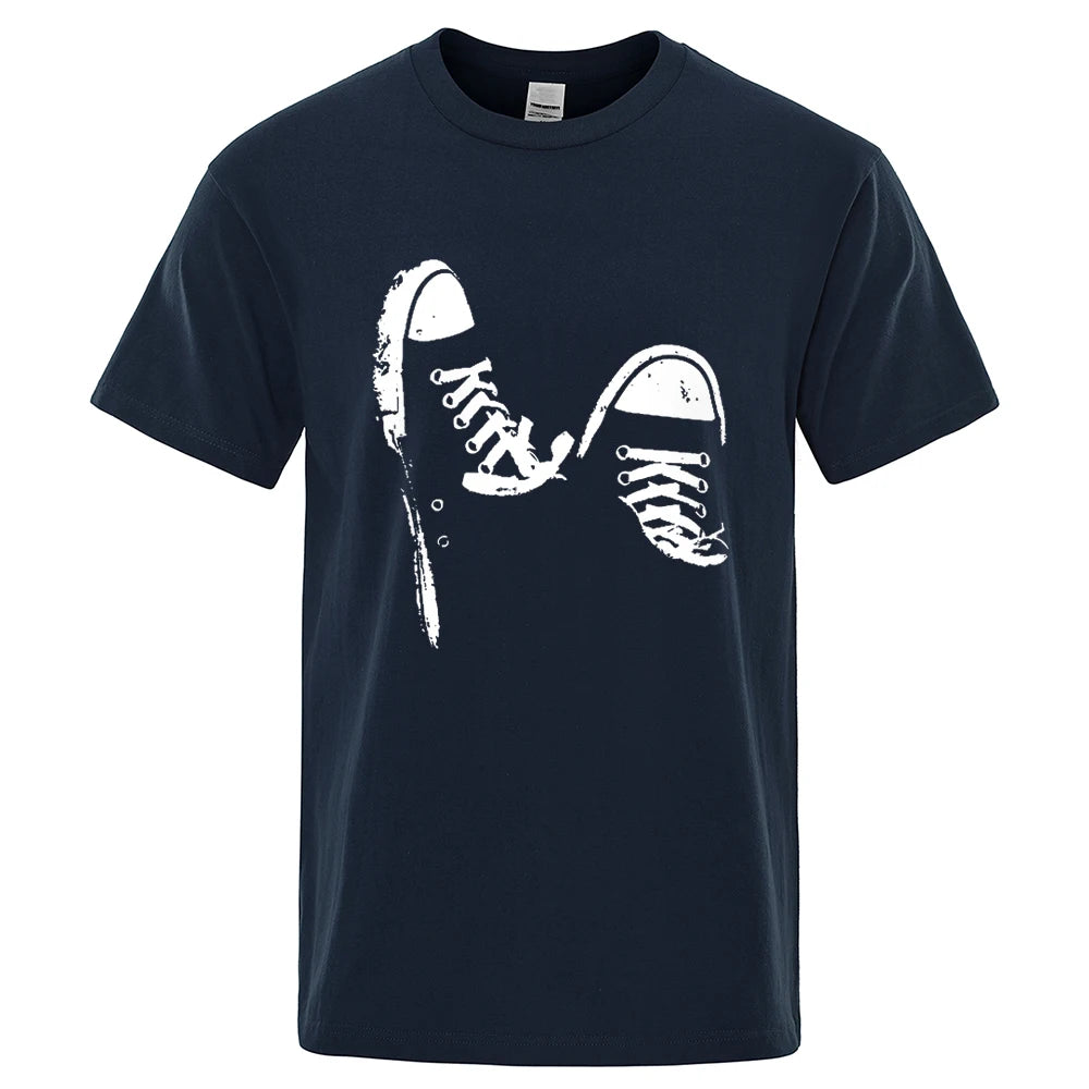 100% coton,  décontracté, à manches courtes, imprimé chaussures de skate, t-shirt été respirant