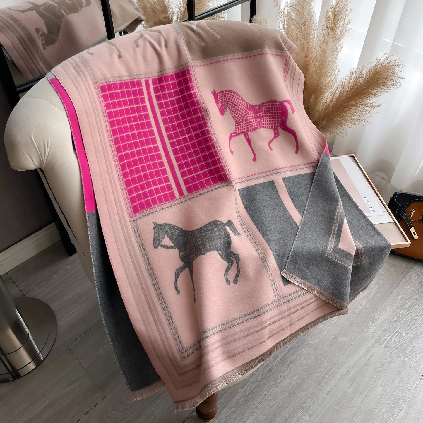 AF-Écharpe en cachemire,  de luxe, pour femme, imprimé cheval, chaude couverture pashmina, poncho, fo