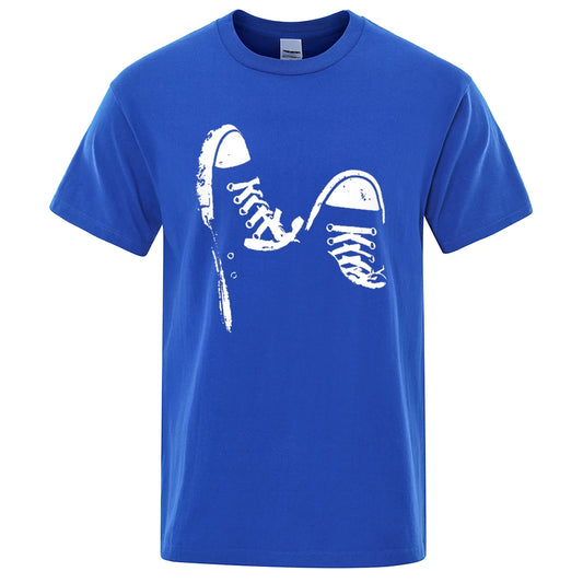 100% coton,  décontracté, à manches courtes, imprimé chaussures de skate, t-shirt été respirant