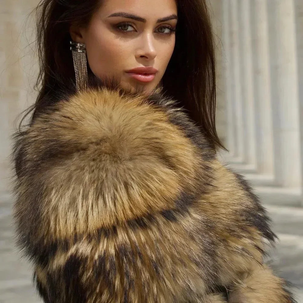 veste en fausse fourrure de renard naturelle pour femme