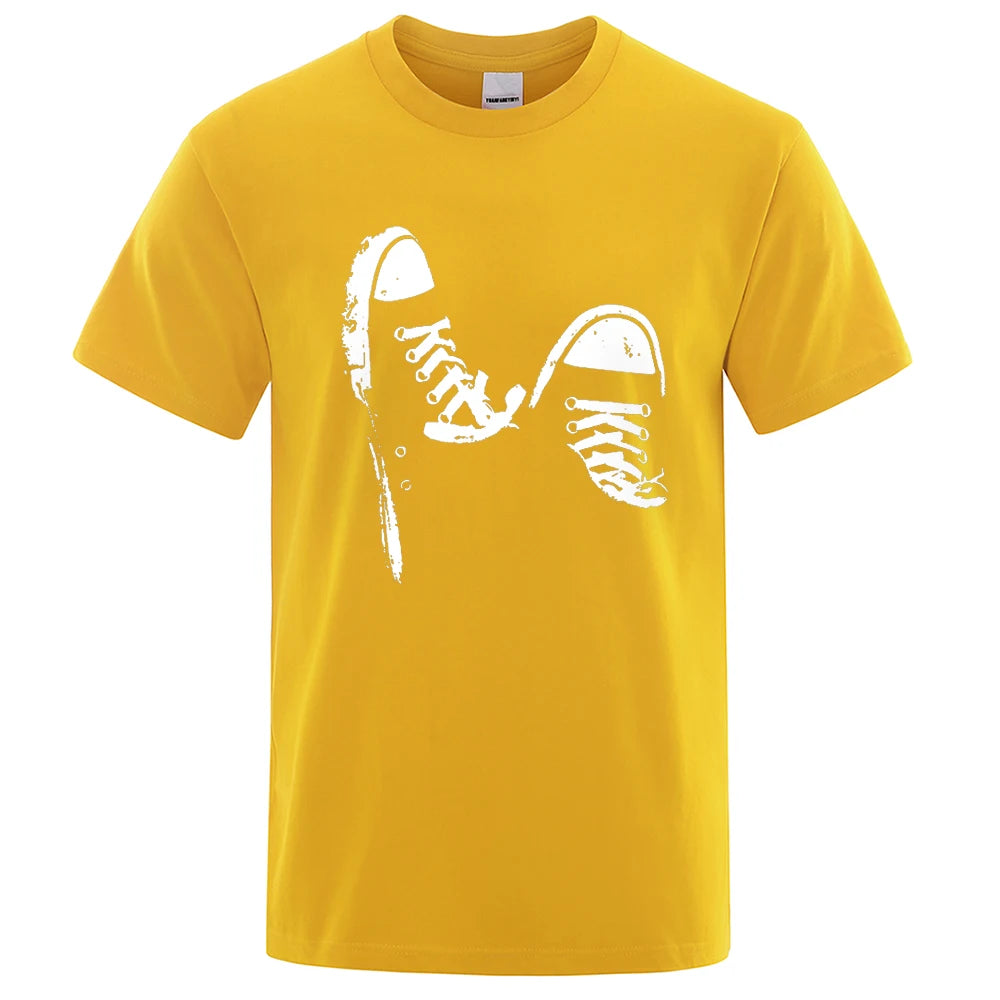 100% coton,  décontracté, à manches courtes, imprimé chaussures de skate, t-shirt été respirant