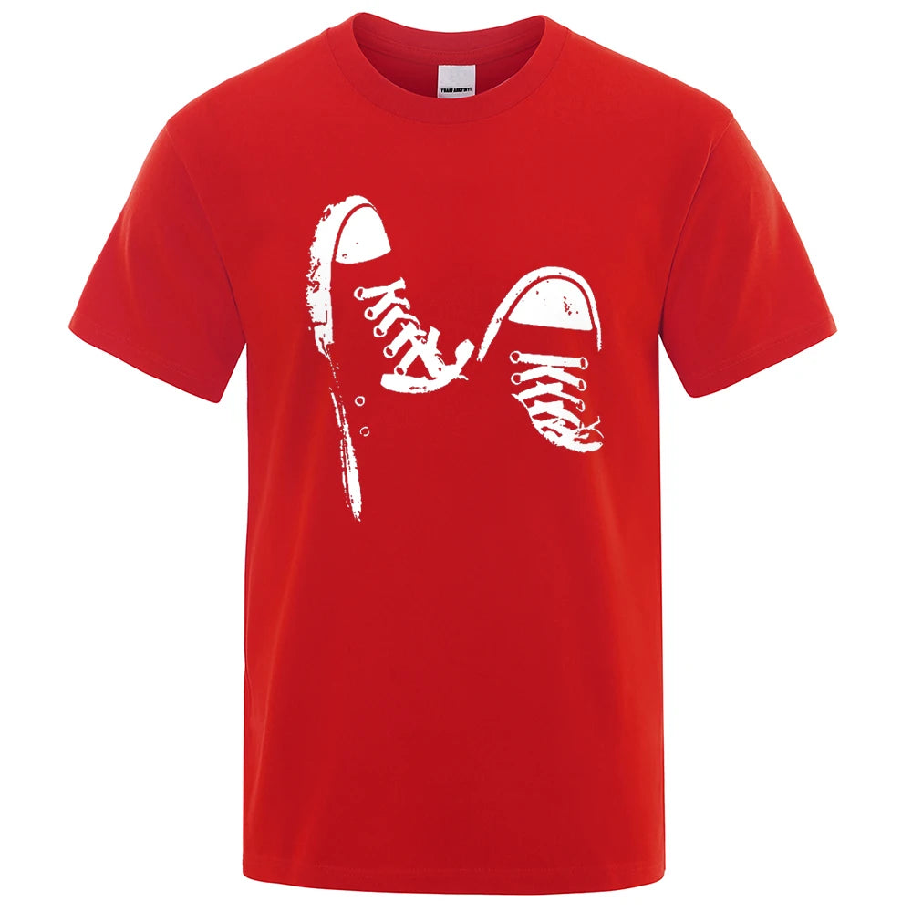100% coton,  décontracté, à manches courtes, imprimé chaussures de skate, t-shirt été respirant