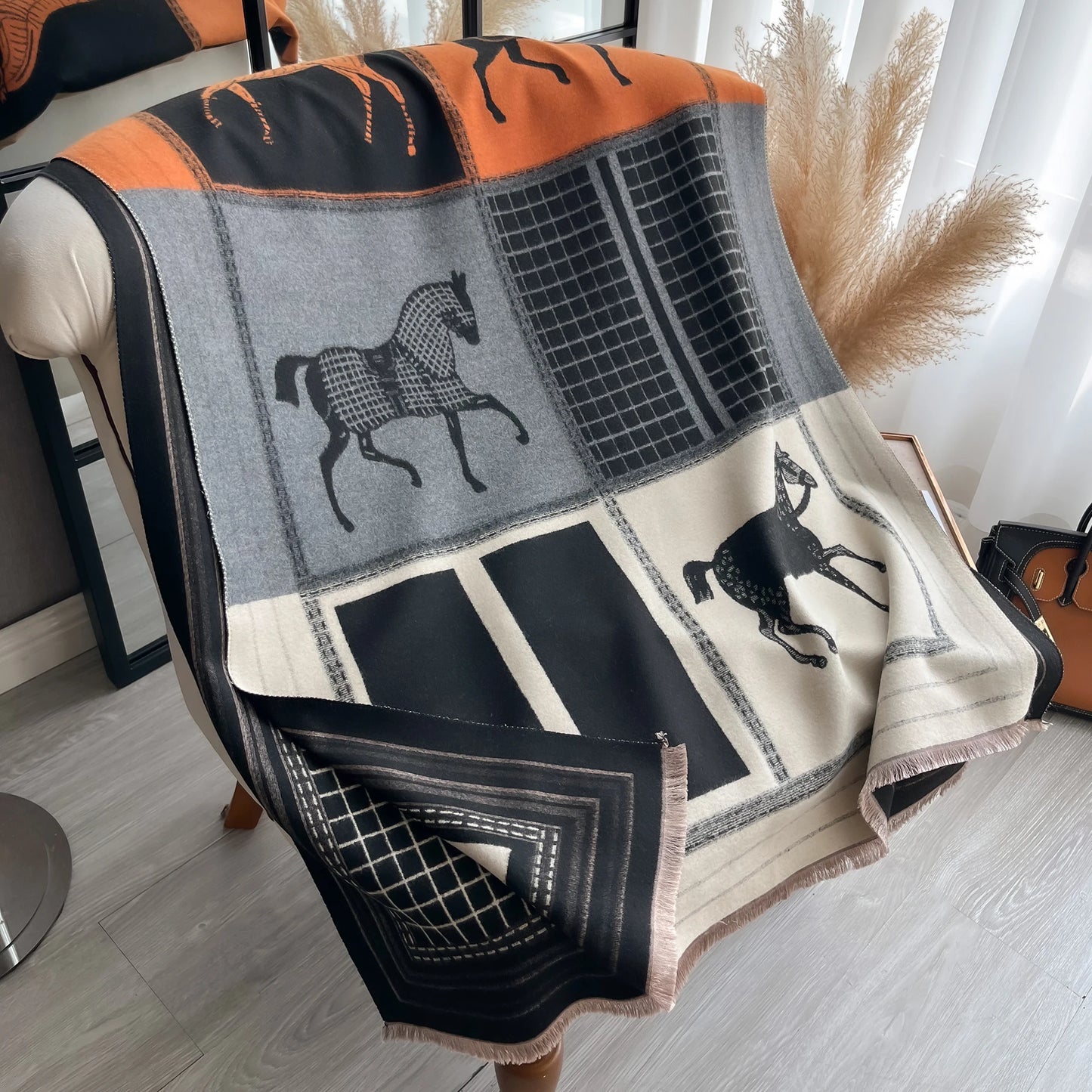AF-Écharpe en cachemire,  de luxe, pour femme, imprimé cheval, chaude couverture pashmina, poncho, fo