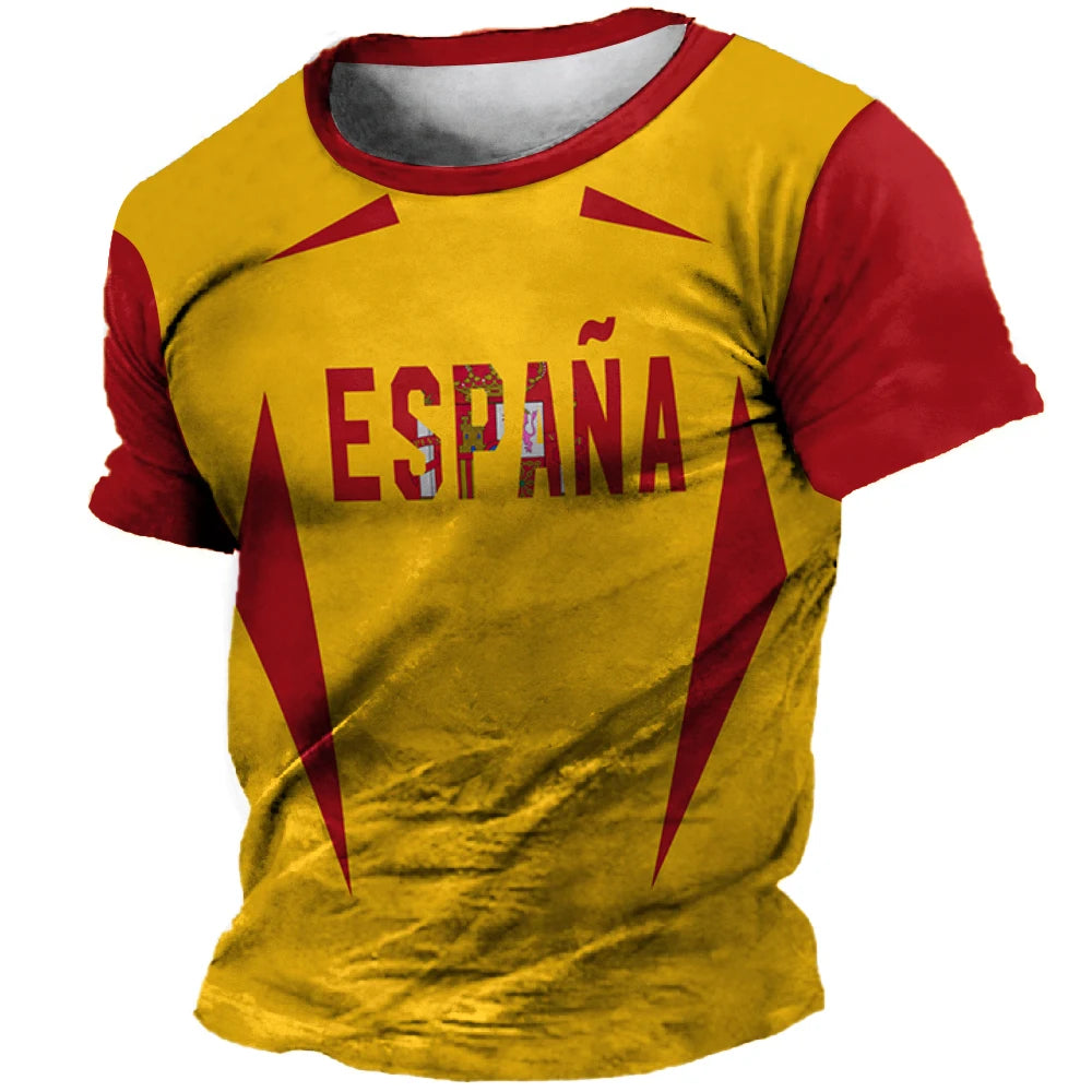 T-Shirt homme et femme, été, à manches courtes,  impression 3D drapeau espagne