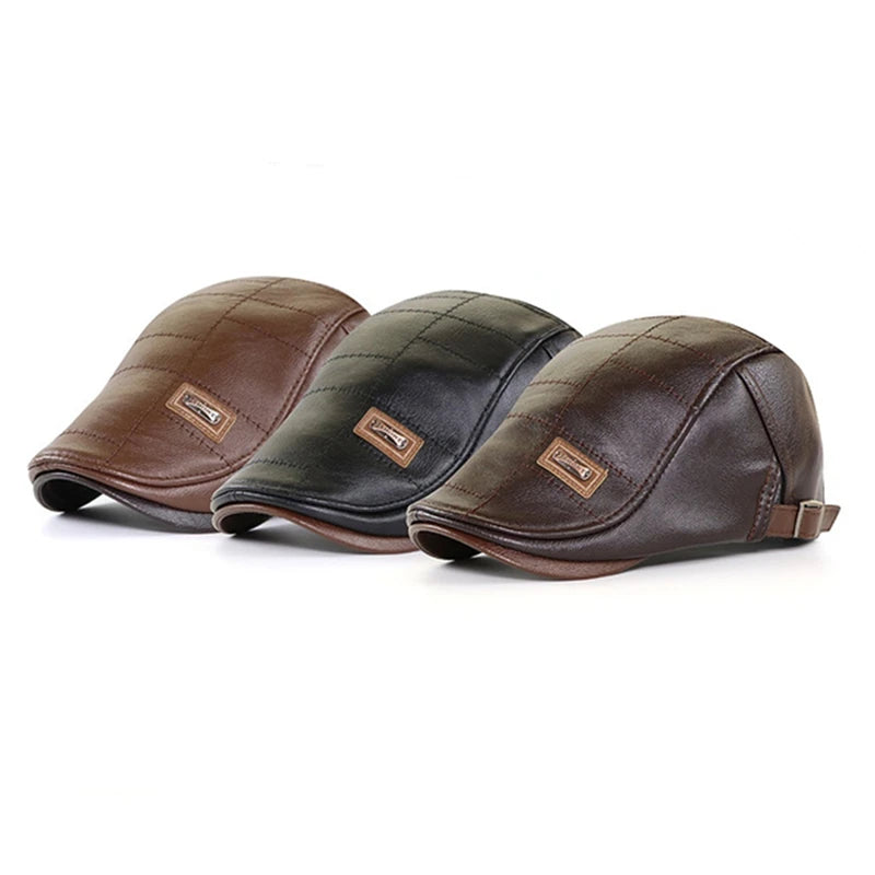 béret homme en cuir véritable, casquette plate, mâle,  réglable,  de haute qualité