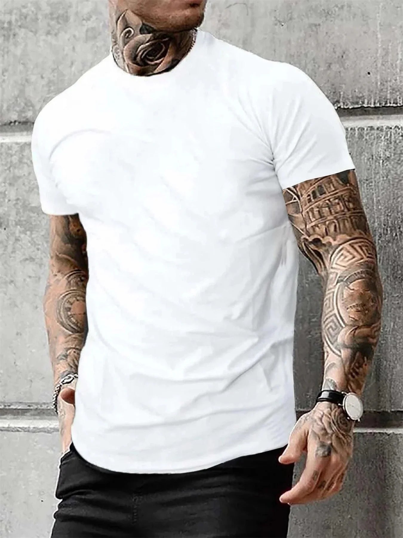 T-shirt à Manches Courtes et Col Rond pour Homme, Vêtement Décontracté, Ample, en Coton Pur,