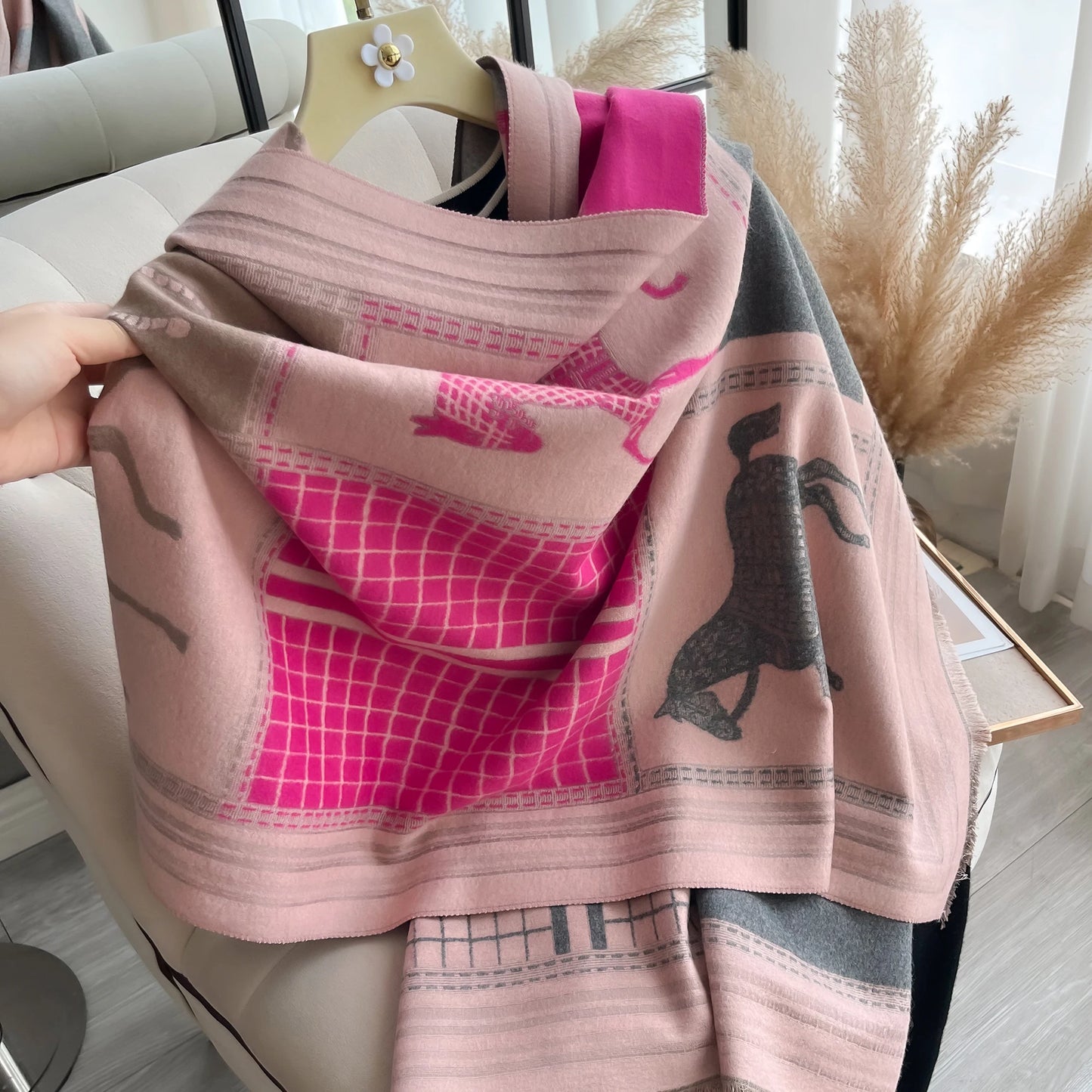 AF-Écharpe en cachemire,  de luxe, pour femme, imprimé cheval, chaude couverture pashmina, poncho, fo