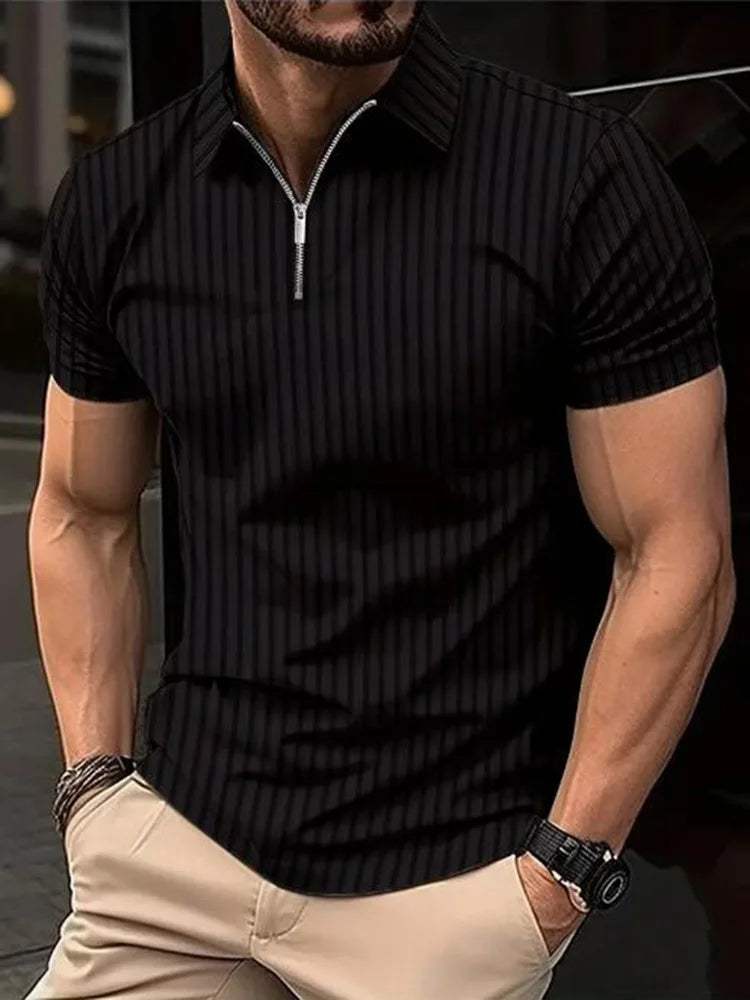 Polo léger à manches courtes pour homme, demi-fermeture éclair, monochromatique, élastique,