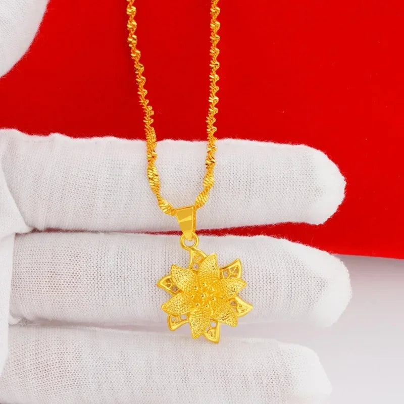 Collier pendentif lys en or 18 carats pour femme, bijoux de cou,