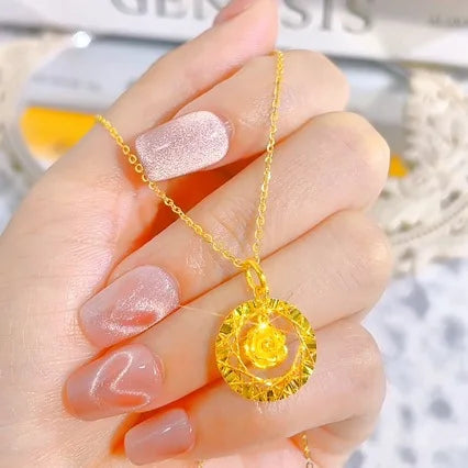 Collier jaune 24 carats pour femme, pendentif fleur clignotante, bijoux en or véritable
