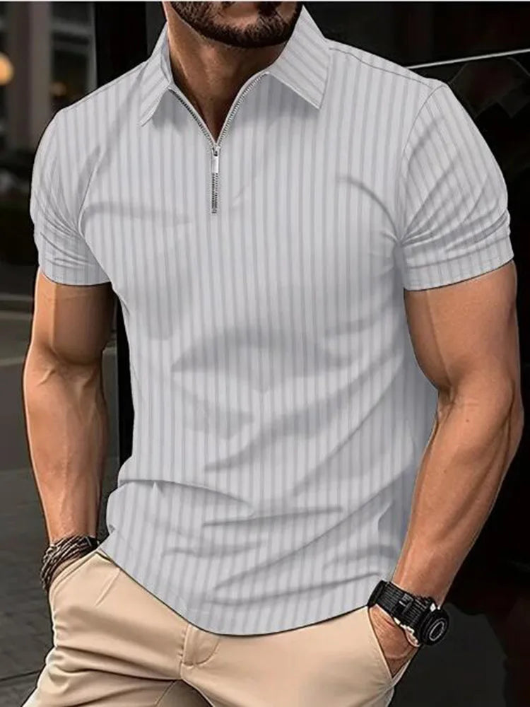 Polo léger à manches courtes pour homme, demi-fermeture éclair, monochromatique, élastique,