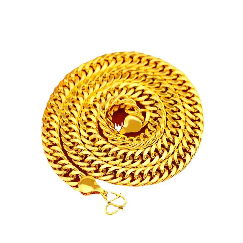 collier plat en or véritable 24 carats pour homme et femme, collier de luxe simple et généreux