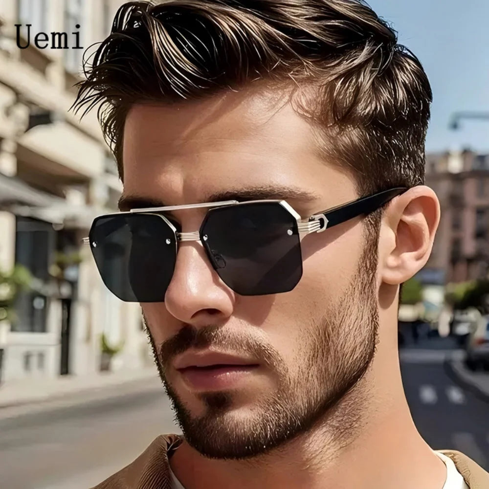 a-lunettes de soleil rétro carrées pour homme et femme, monture métallique de luxe, tendance, UV400,