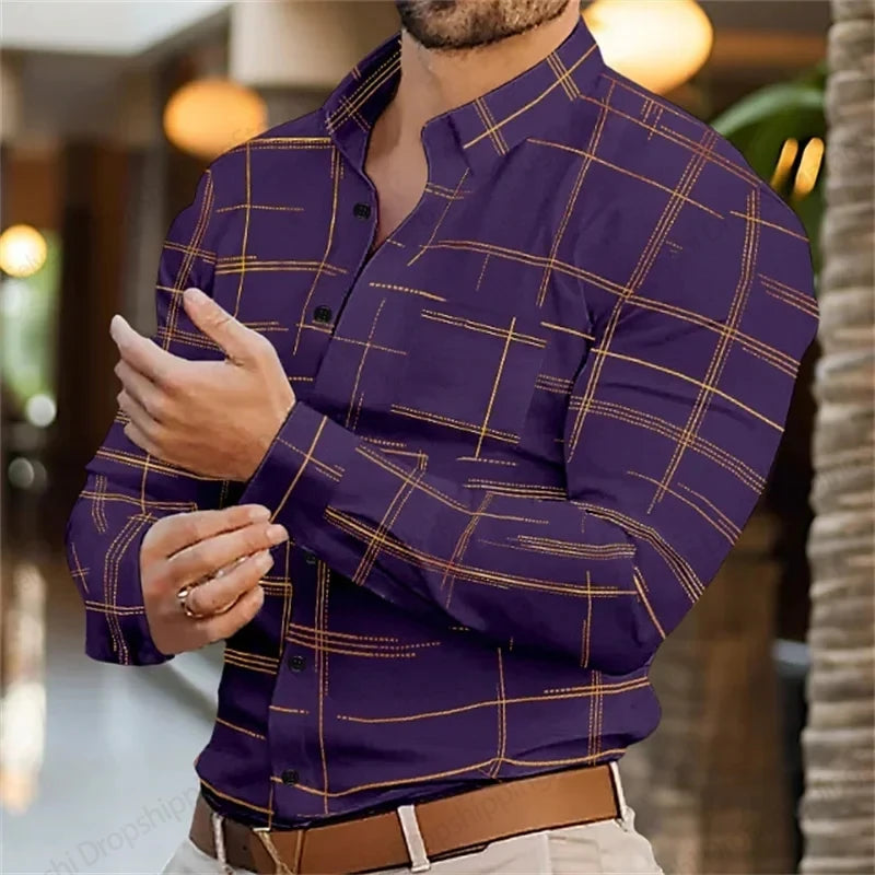 chemise pour homme d'affaires, chemises de bureau à manches longues, chemise hawaïenne homme, mode décontracté, boutonné, rayé,