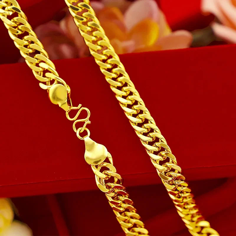 collier plat en or véritable 24 carats pour homme et femme, collier de luxe simple et généreux