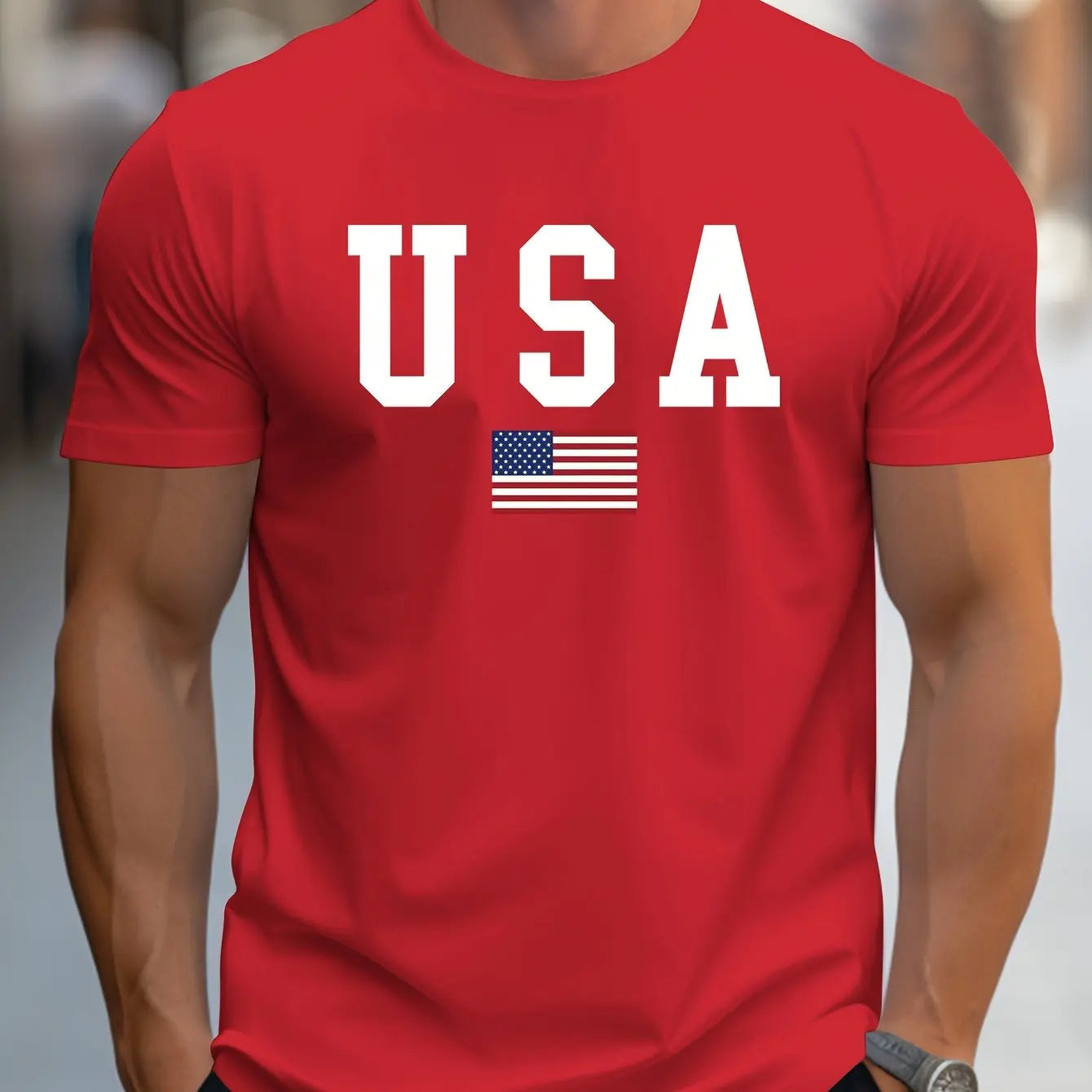 T-shirt à manches courtes et col rond pour homme, décontracté, coupe ample, imprimé USA, pur coton,