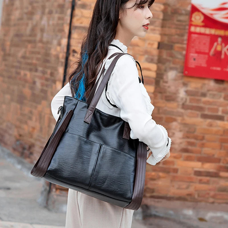 a-Sac fourre-tout en cuir PU, souple, pour femme, sac à bandoulière de grande capacité, sac de luxe,