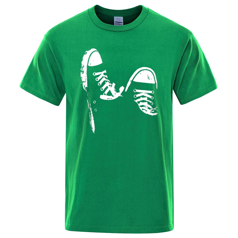 100% coton,  décontracté, à manches courtes, imprimé chaussures de skate, t-shirt été respirant