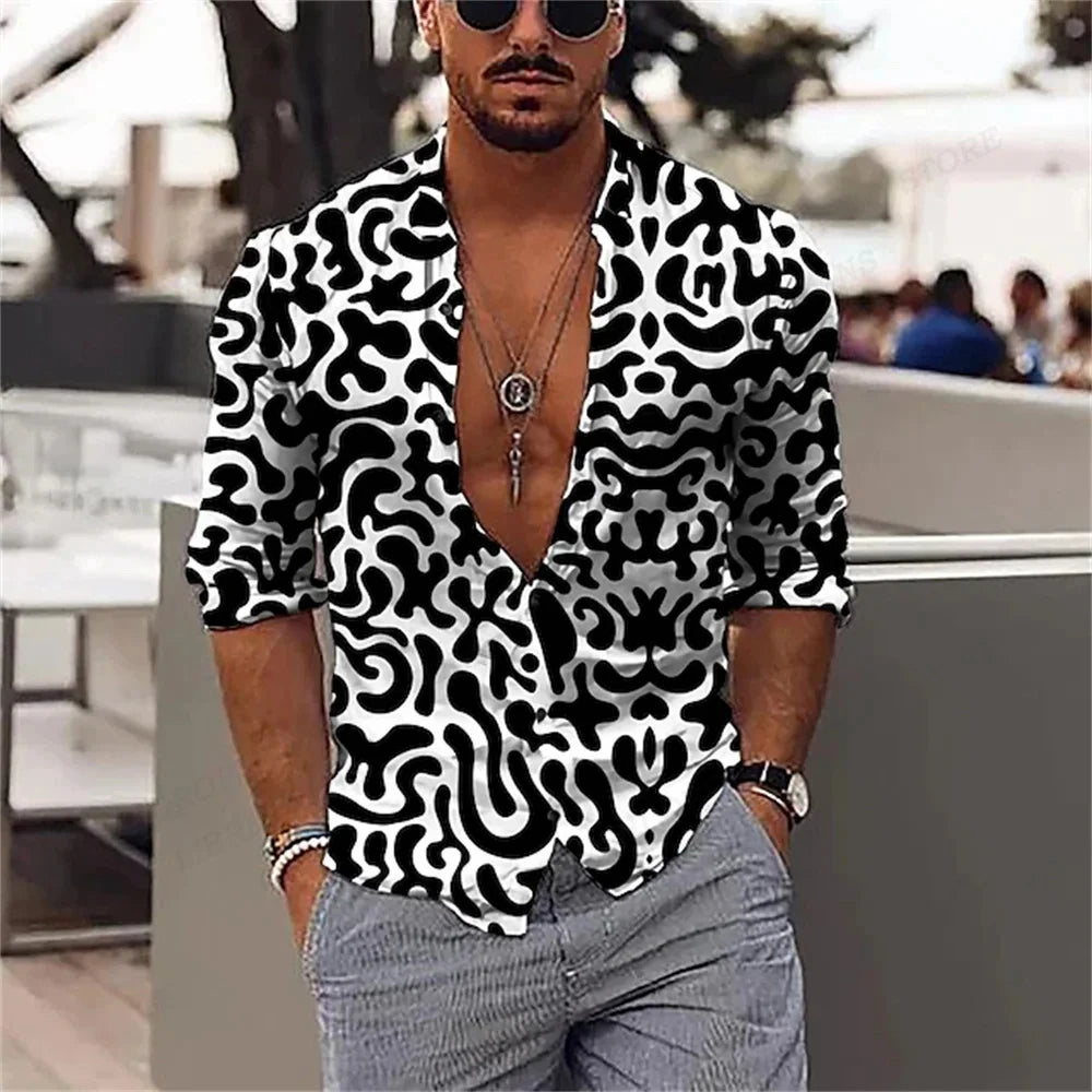 chemise hawaïenne à manches longues pour homme, chemise décontractée, à la mode,