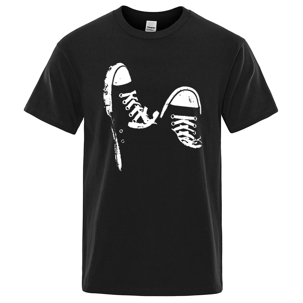100% coton,  décontracté, à manches courtes, imprimé chaussures de skate, t-shirt été respirant