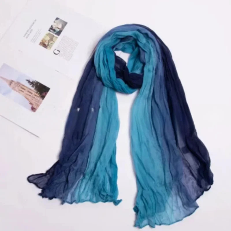 Écharpe en Coton et Lin Dégradé pour Femme, Châle, Version Coréenne,