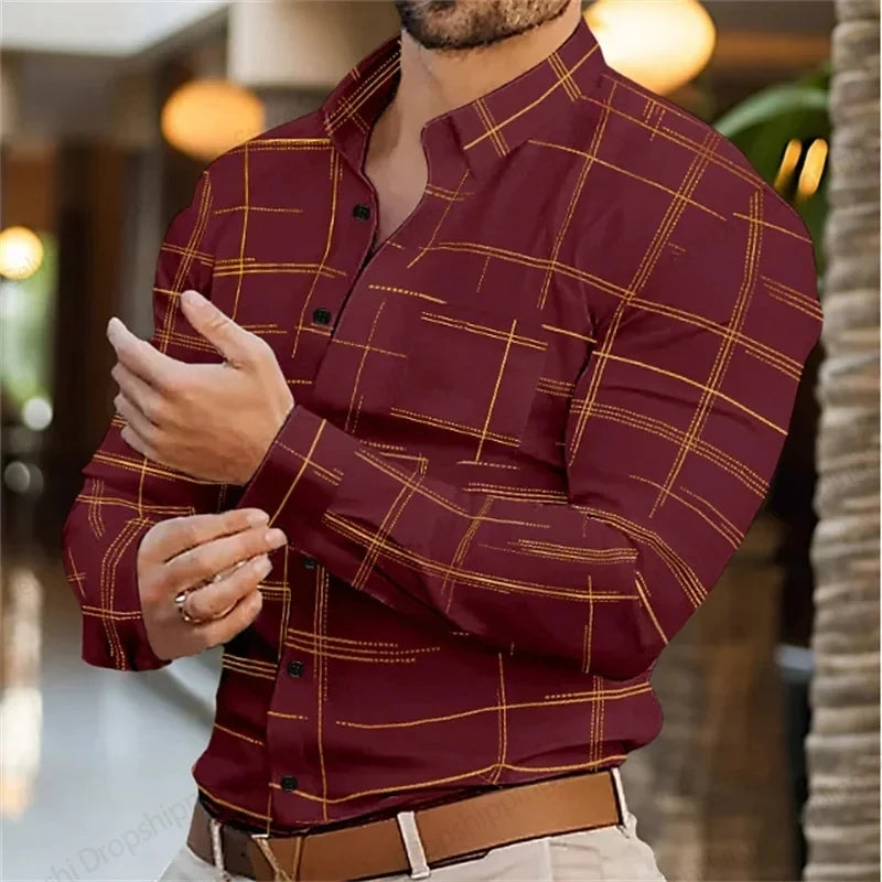 chemise pour homme d'affaires, chemises de bureau à manches longues, chemise hawaïenne homme, mode décontracté, boutonné, rayé,