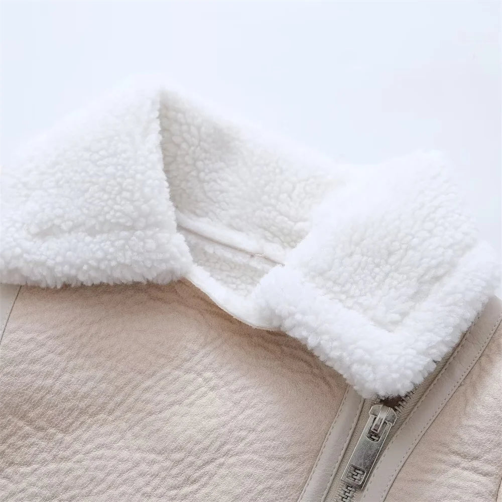 veste en fourrure à col polo pour femme