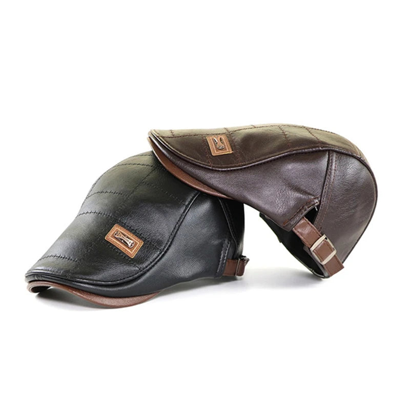 béret homme en cuir véritable, casquette plate, mâle,  réglable,  de haute qualité