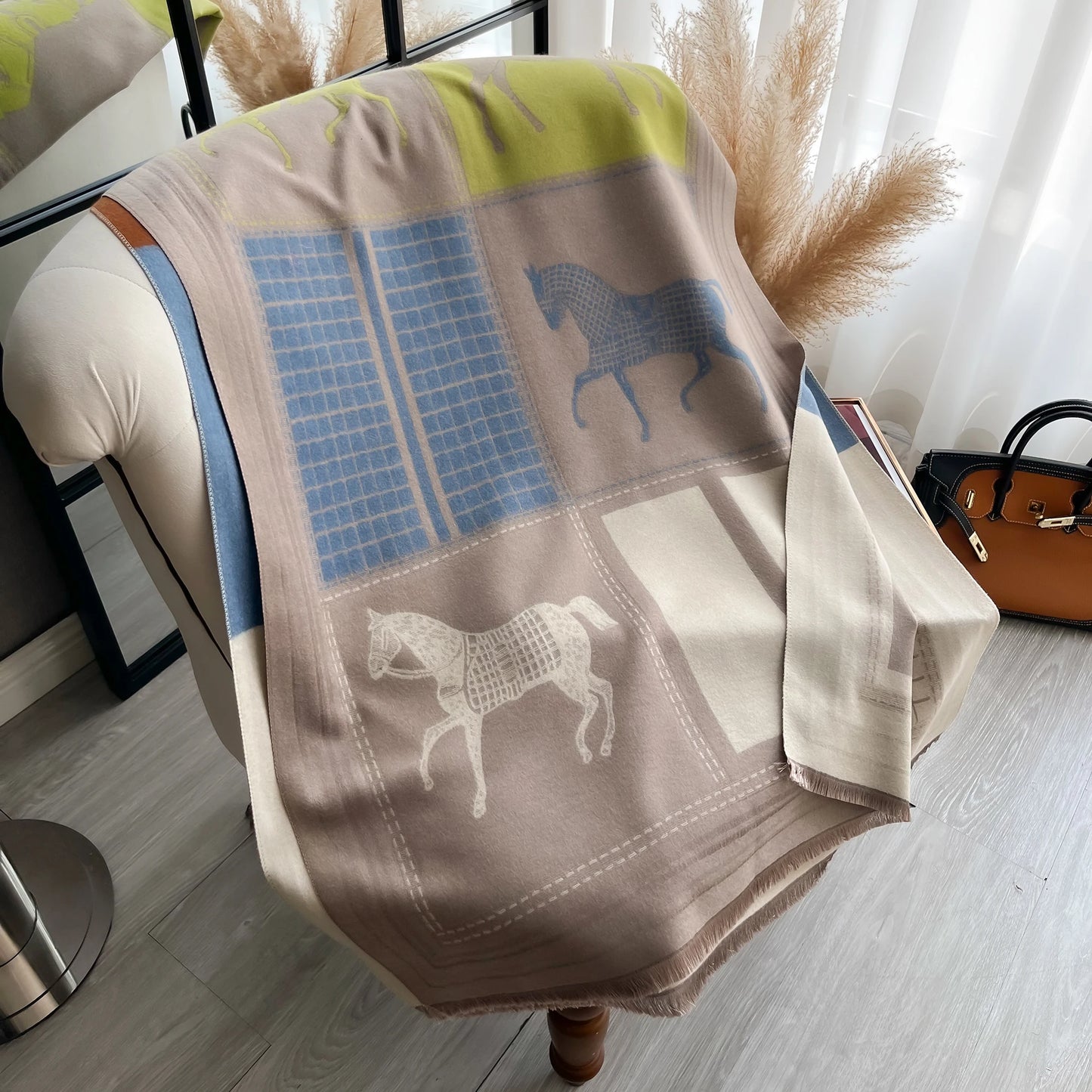 AF-Écharpe en cachemire,  de luxe, pour femme, imprimé cheval, chaude couverture pashmina, poncho, fo