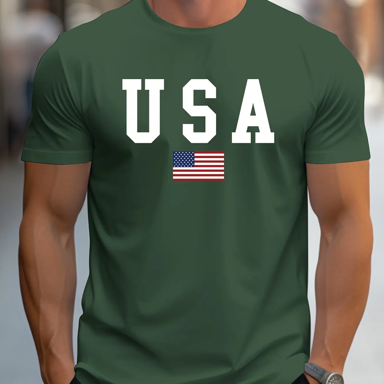 T-shirt à manches courtes et col rond pour homme, décontracté, coupe ample, imprimé USA, pur coton,