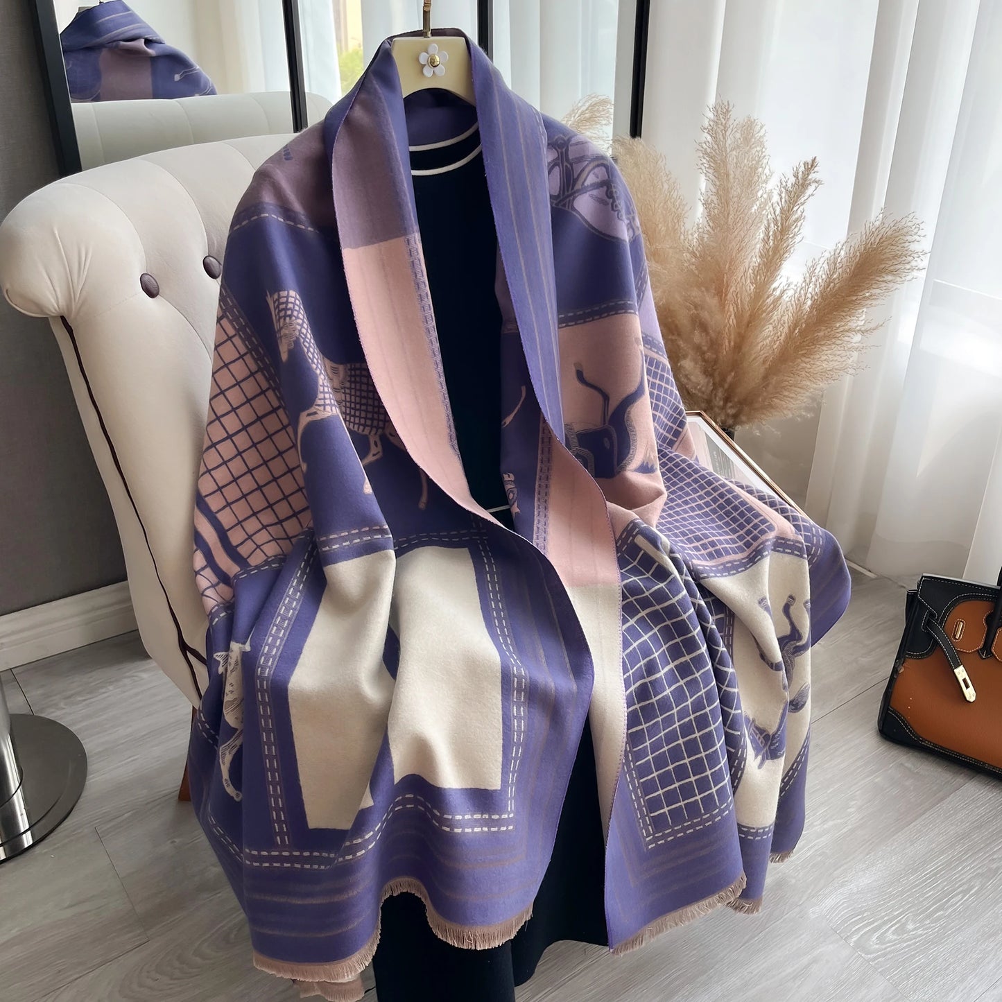 AF-Écharpe en cachemire,  de luxe, pour femme, imprimé cheval, chaude couverture pashmina, poncho, fo