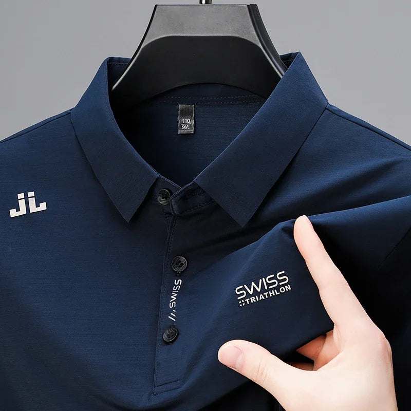Polo décontracté à manches courtes pour homme, chemise d'affaires avec badge, polyvalent,