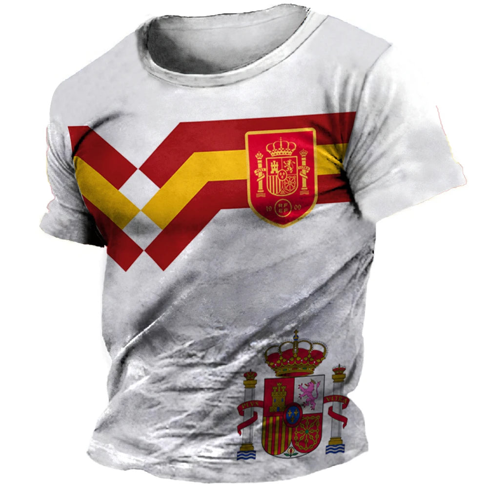 T-Shirt homme et femme, été, à manches courtes,  impression 3D drapeau espagne