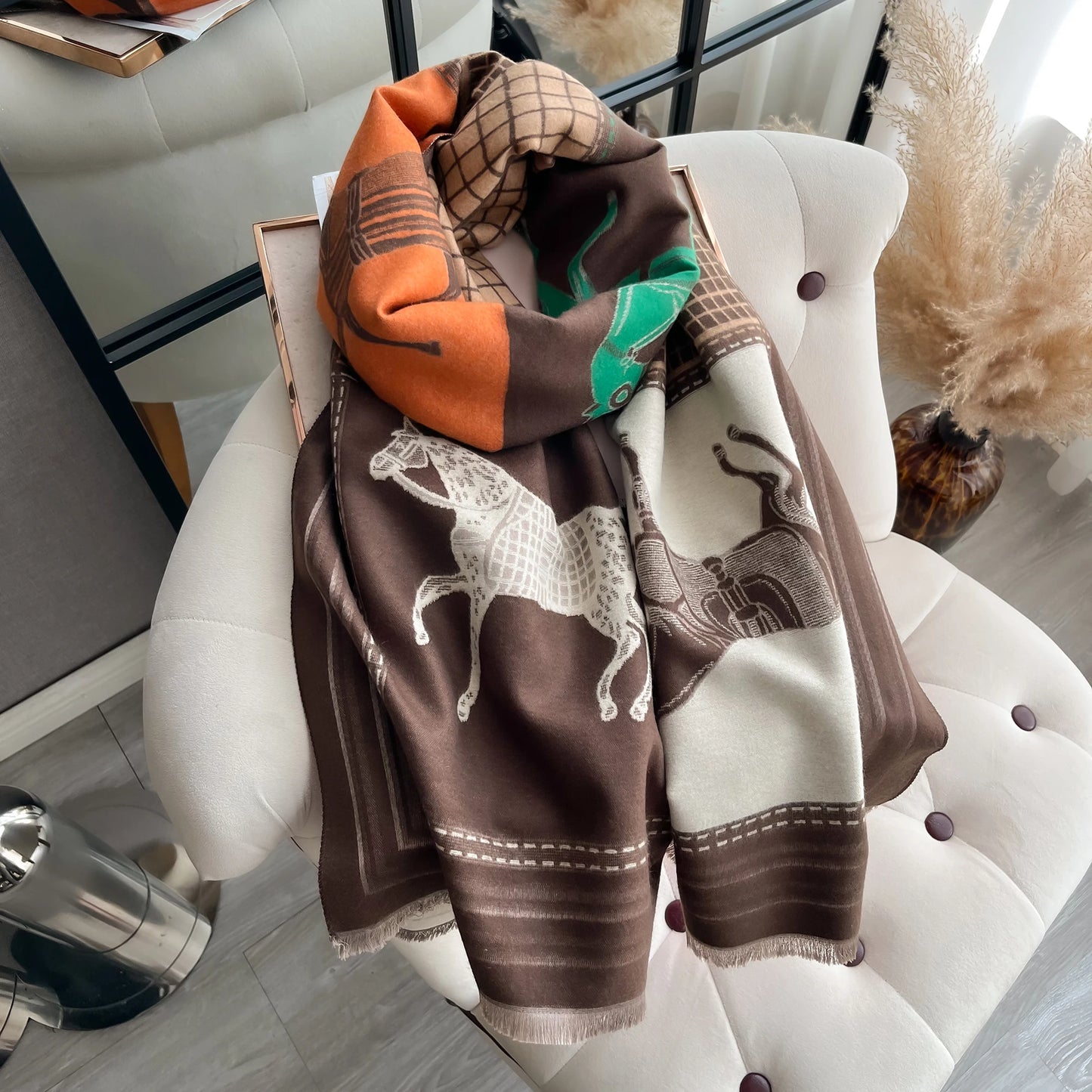 AF-Écharpe en cachemire,  de luxe, pour femme, imprimé cheval, chaude couverture pashmina, poncho, fo