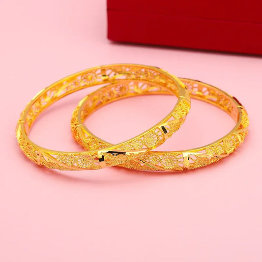 Bracelet trèfle à quatre feuilles évidé en or véritable pour femme, boucle large, or véritabl