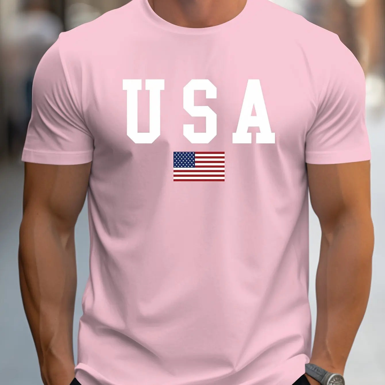 T-shirt à manches courtes et col rond pour homme, décontracté, coupe ample, imprimé USA, pur coton,